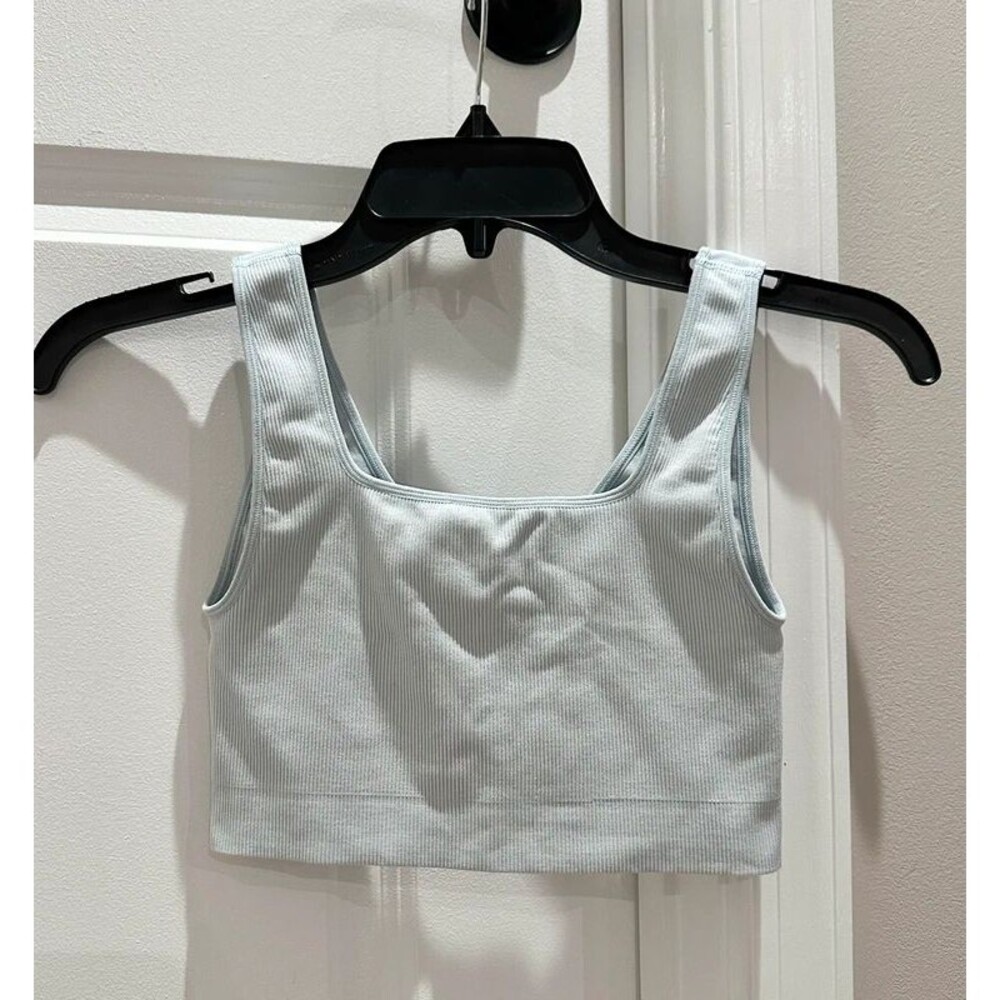 Free People Light Blue Ribbed Crop Bra Tank